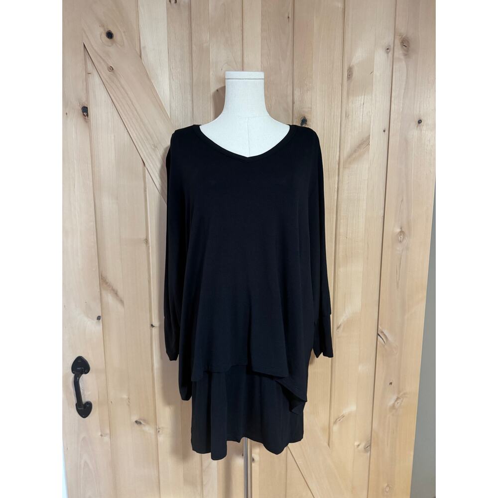 Soft Surroundings | Black Knit V Neck Overlay Top | Size Large